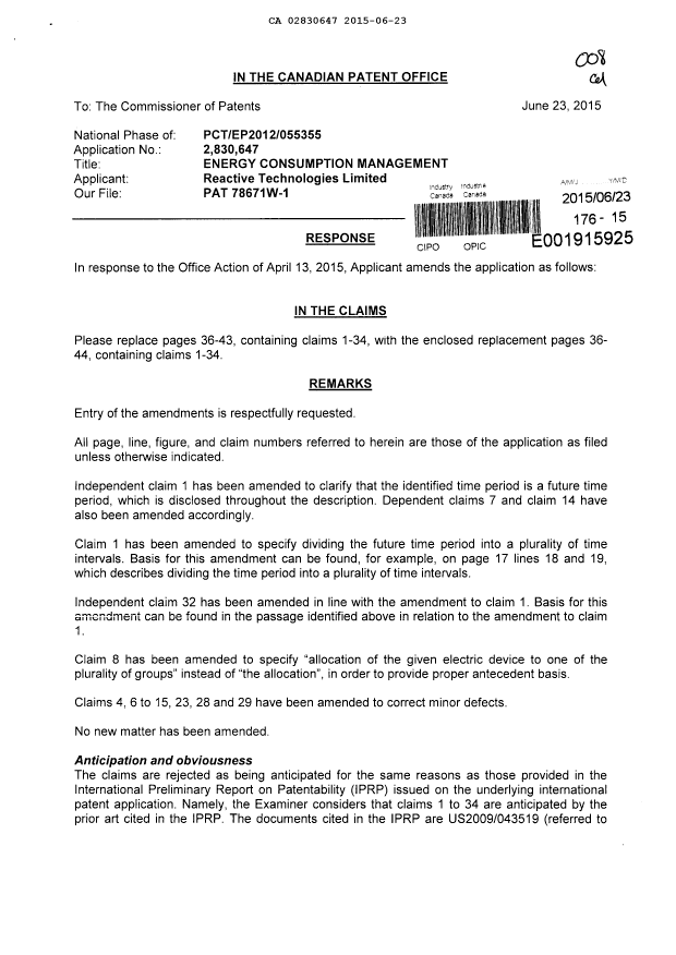 Canadian Patent Document 2830647. Prosecution-Amendment 20141223. Image 1 of 24
