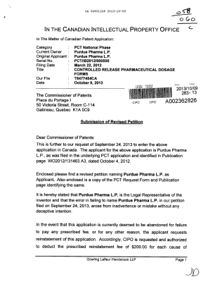 Canadian Patent Document 2831218. Correspondence 20121209. Image 1 of 7