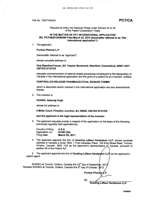 Document de brevet canadien 2831218. Cession 20121224. Image 3 de 4