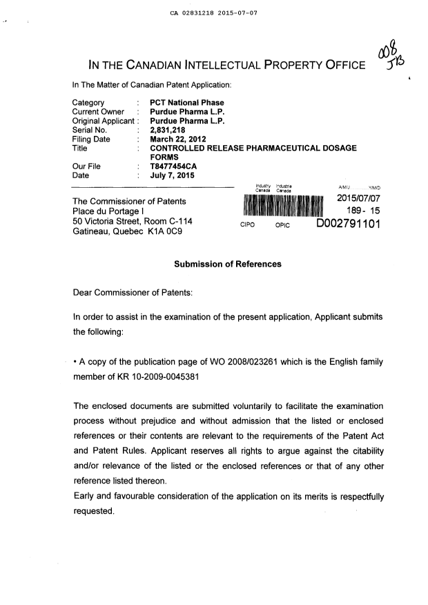 Document de brevet canadien 2831218. Poursuite-Amendment 20141207. Image 1 de 2