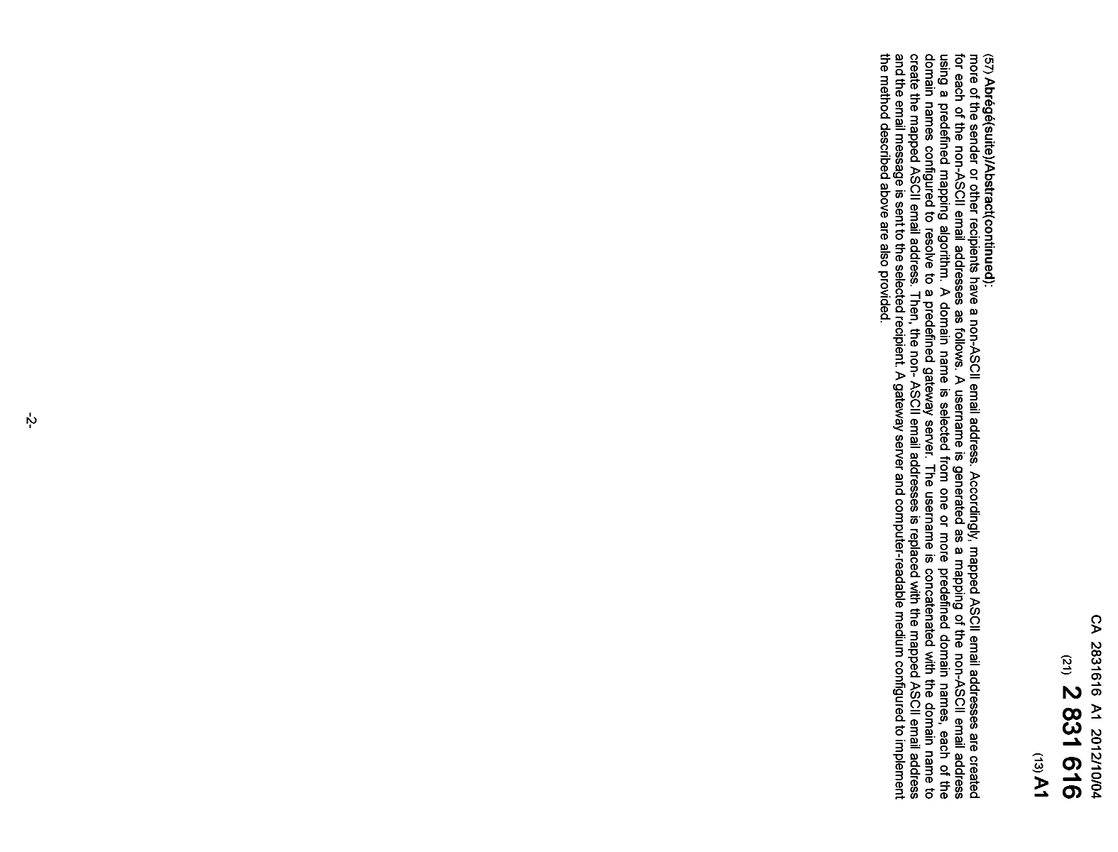 Document de brevet canadien 2831616. Page couverture 20121215. Image 2 de 2