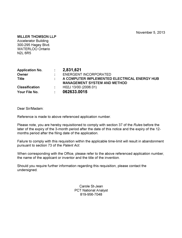 Canadian Patent Document 2831621. Correspondence 20121205. Image 1 of 1