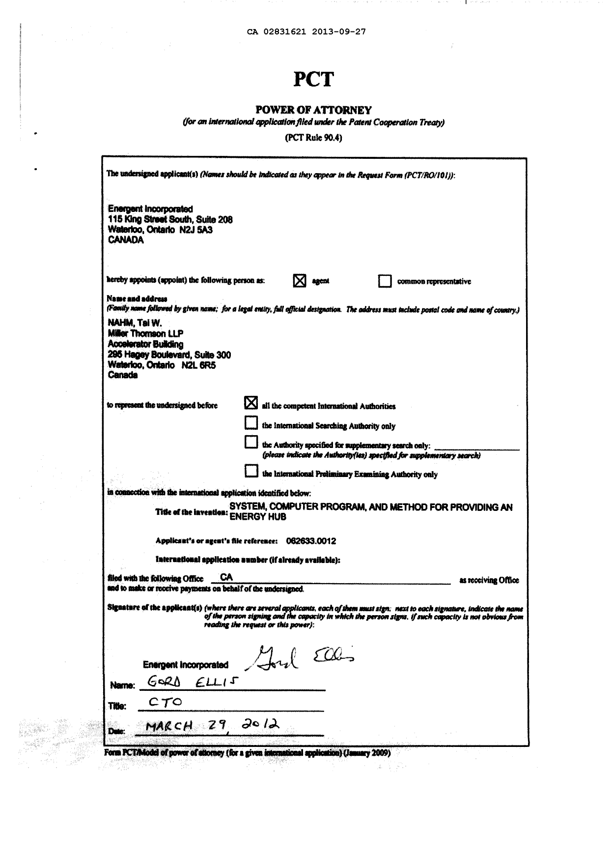 Document de brevet canadien 2831621. PCT 20130927. Image 1 de 14