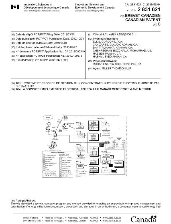 Document de brevet canadien 2831621. Page couverture 20190507. Image 1 de 2
