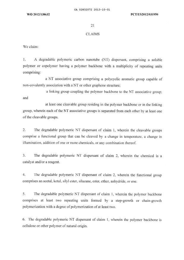 Document de brevet canadien 2832072. Revendications 20131001. Image 1 de 6
