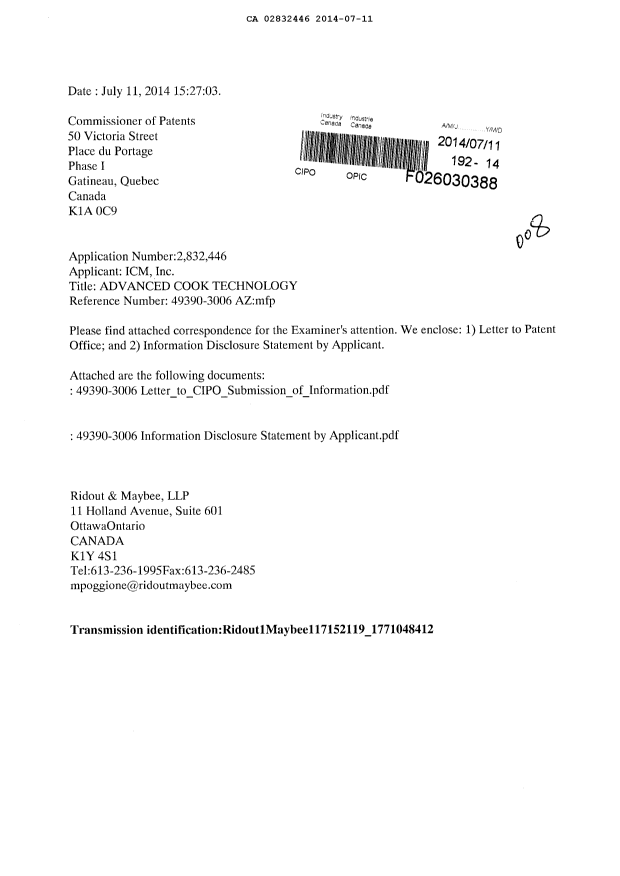 Document de brevet canadien 2832446. Poursuite-Amendment 20131211. Image 1 de 3