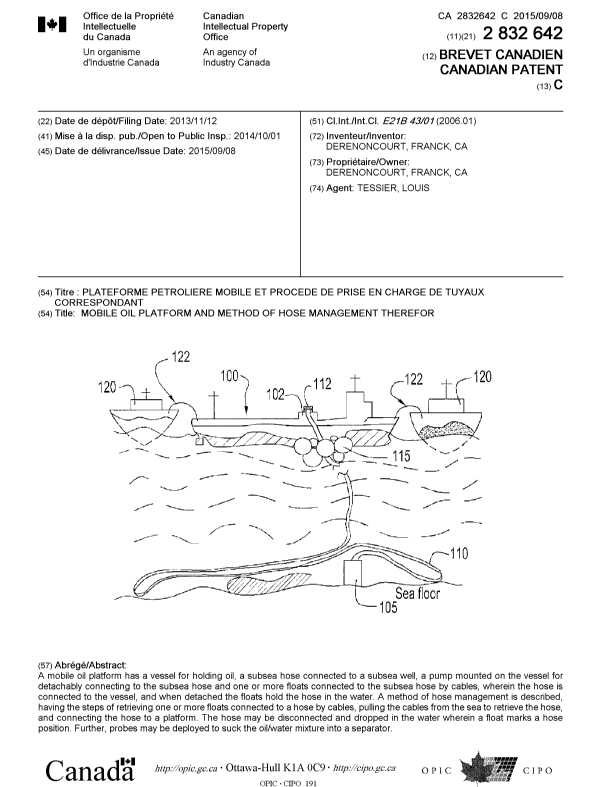 Document de brevet canadien 2832642. Page couverture 20141212. Image 1 de 1
