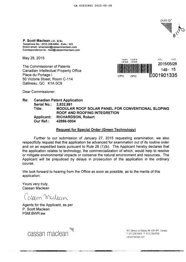Document de brevet canadien 2832861. Poursuite-Amendment 20141228. Image 1 de 1
