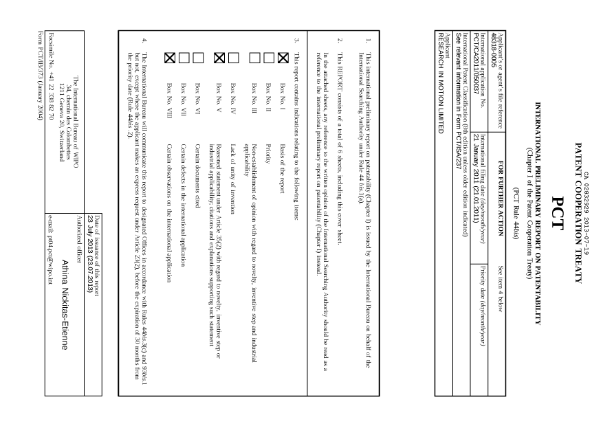Document de brevet canadien 2832929. PCT 20130719. Image 1 de 9