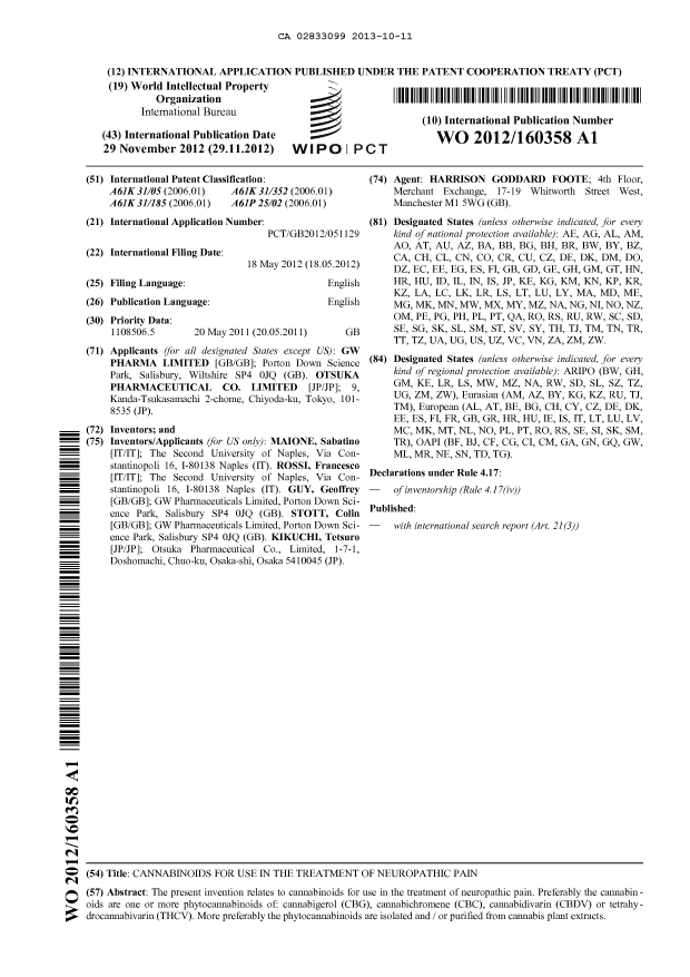 Document de brevet canadien 2833099. Abrégé 20131011. Image 1 de 1