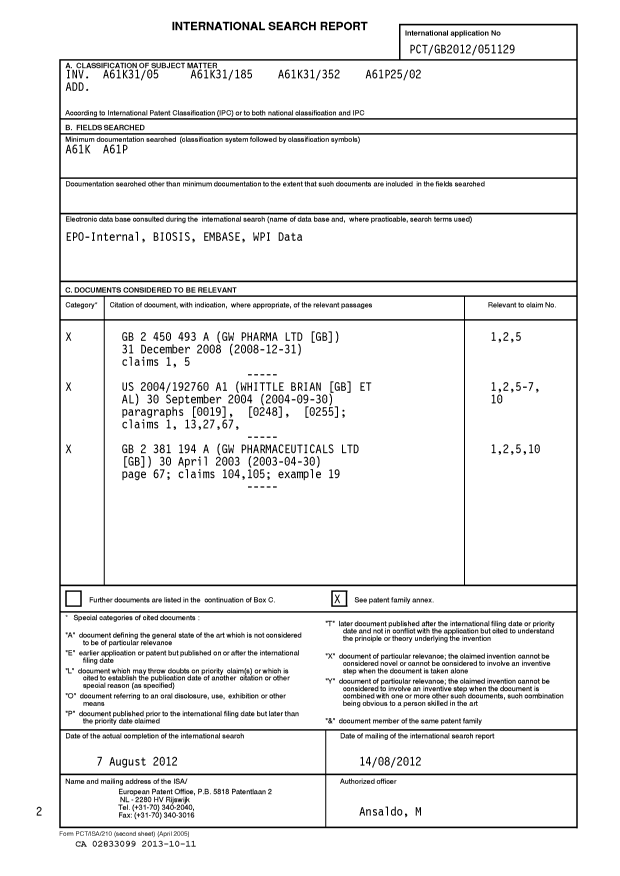 Document de brevet canadien 2833099. PCT 20131011. Image 1 de 7