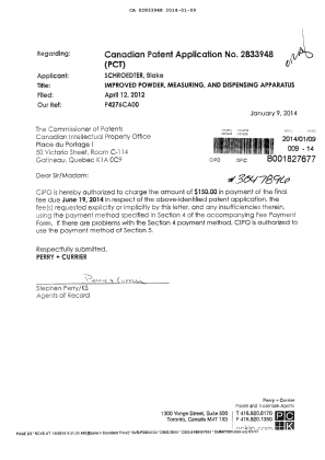 Canadian Patent Document 2833948. Correspondence 20140109. Image 1 of 2
