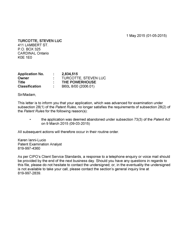 Canadian Patent Document 2834515. Prosecution-Amendment 20141201. Image 1 of 1
