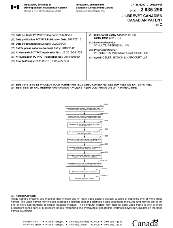 Document de brevet canadien 2835290. Page couverture 20200810. Image 1 de 1
