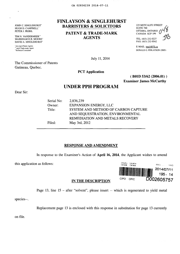 Canadian Patent Document 2836239. Prosecution-Amendment 20131211. Image 1 of 5