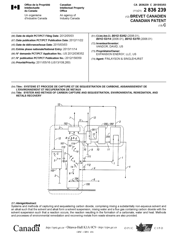 Document de brevet canadien 2836239. Page couverture 20141210. Image 1 de 1
