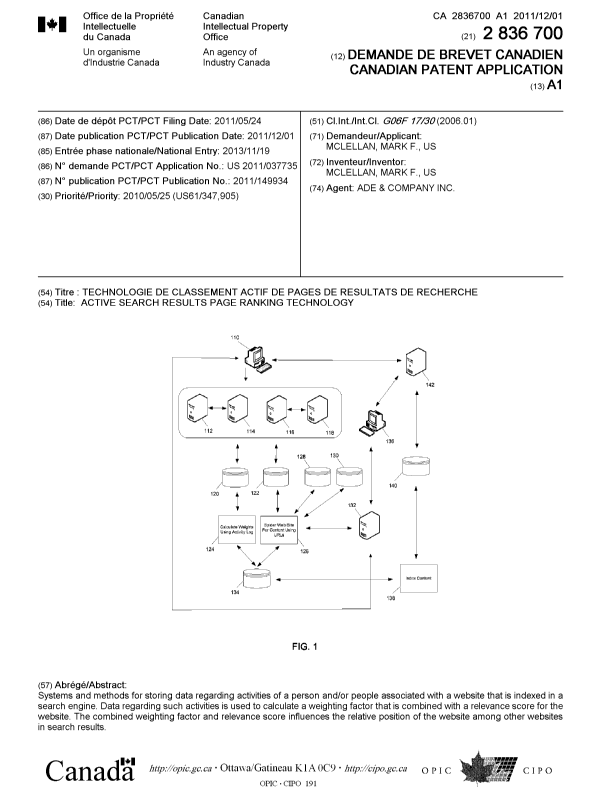 Canadian Patent Document 2836700. Cover Page 20131203. Image 1 of 1