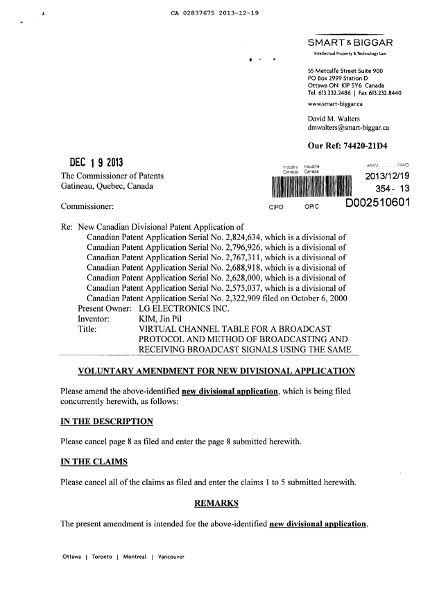 Canadian Patent Document 2837675. Prosecution-Amendment 20121219. Image 1 of 4