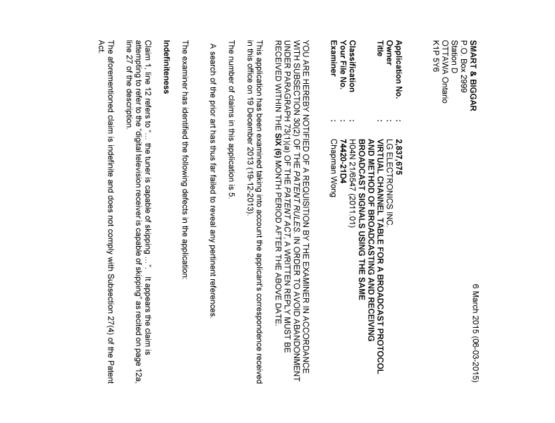 Document de brevet canadien 2837675. Poursuite-Amendment 20141206. Image 1 de 3
