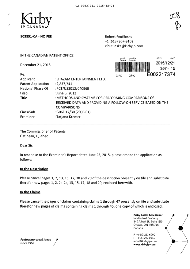 Canadian Patent Document 2837741. Prosecution-Amendment 20141221. Image 1 of 29