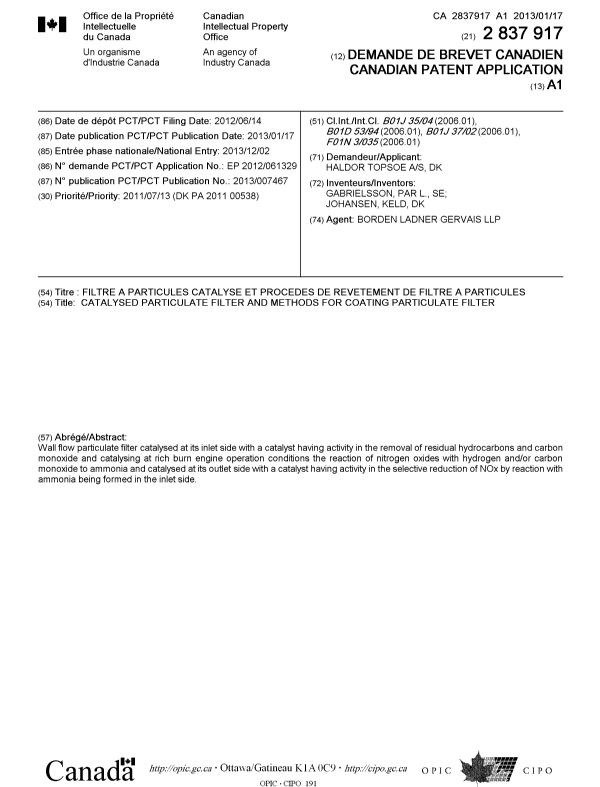 Canadian Patent Document 2837917. Cover Page 20140121. Image 1 of 1