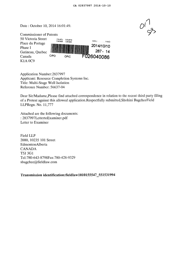 Canadian Patent Document 2837997. Prosecution-Amendment 20131210. Image 1 of 4
