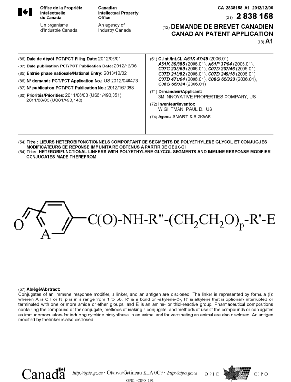 Document de brevet canadien 2838158. Page couverture 20140120. Image 1 de 1