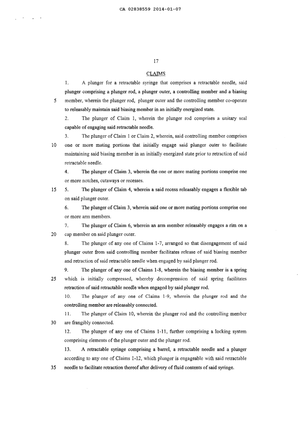 Document de brevet canadien 2838559. Revendications 20140107. Image 1 de 2