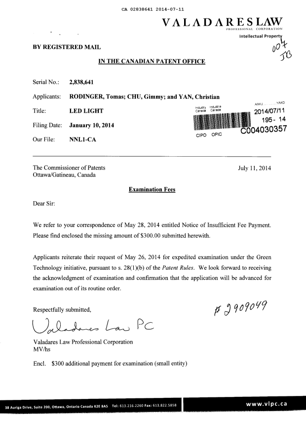 Canadian Patent Document 2838641. Prosecution-Amendment 20131211. Image 1 of 1