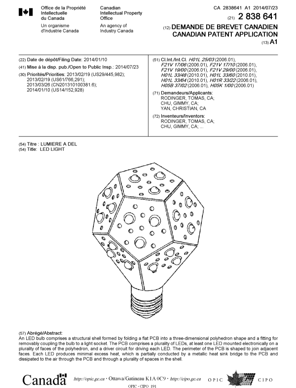 Document de brevet canadien 2838641. Page couverture 20131226. Image 1 de 2
