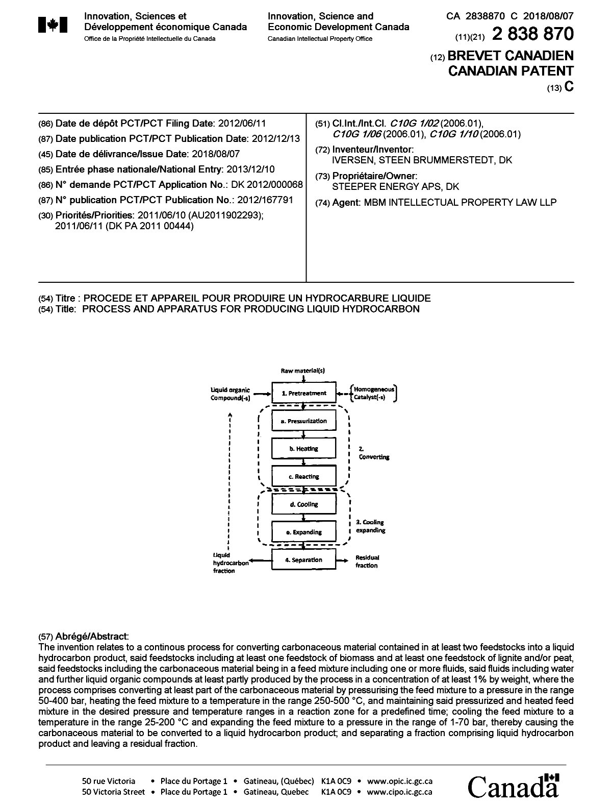 Document de brevet canadien 2838870. Page couverture 20180710. Image 1 de 1