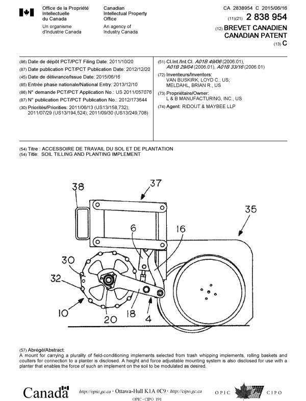 Document de brevet canadien 2838954. Page couverture 20141228. Image 1 de 1