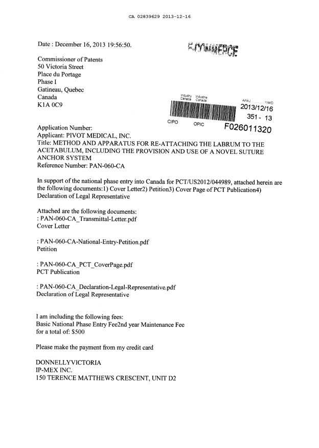Document de brevet canadien 2839629. Cession 20131216. Image 1 de 9