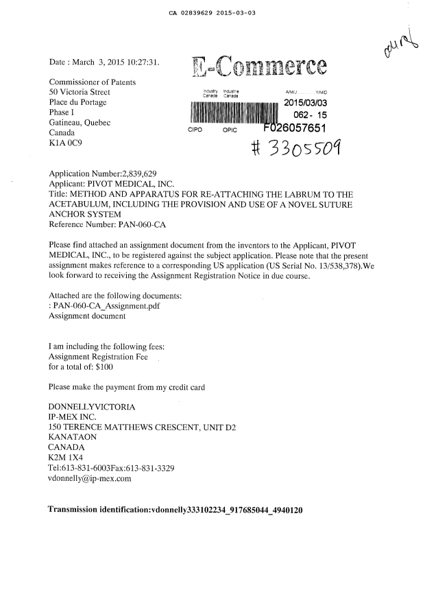 Document de brevet canadien 2839629. Cession 20150303. Image 1 de 5