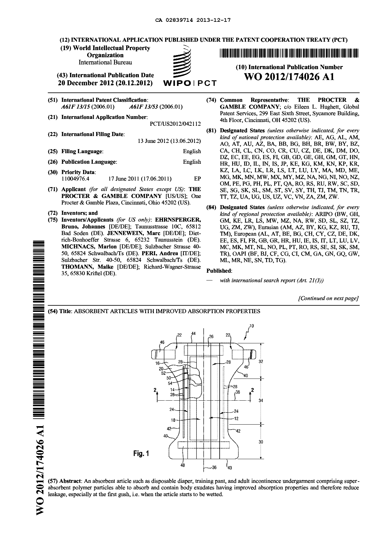 Canadian Patent Document 2839714. Abstract 20131217. Image 1 of 2