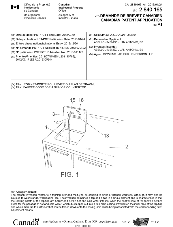 Canadian Patent Document 2840165. Cover Page 20131211. Image 1 of 1
