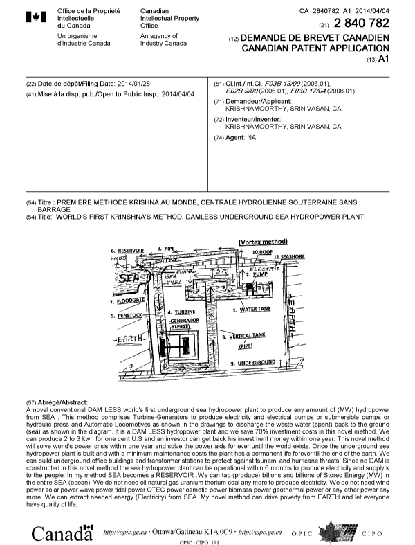 Canadian Patent Document 2840782. Cover Page 20140415. Image 1 of 1