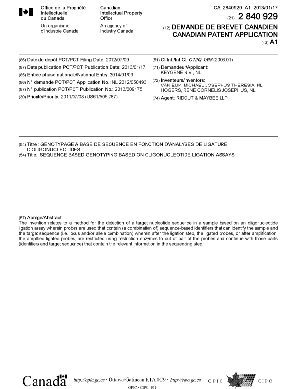 Document de brevet canadien 2840929. Page couverture 20140214. Image 1 de 1