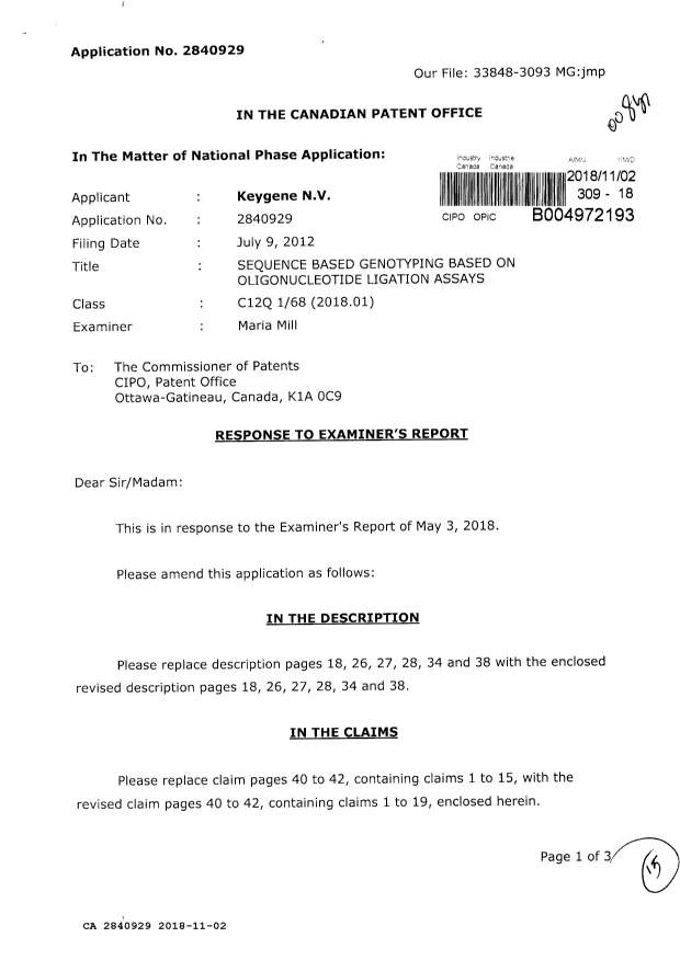 Document de brevet canadien 2840929. Modification 20181102. Image 1 de 15