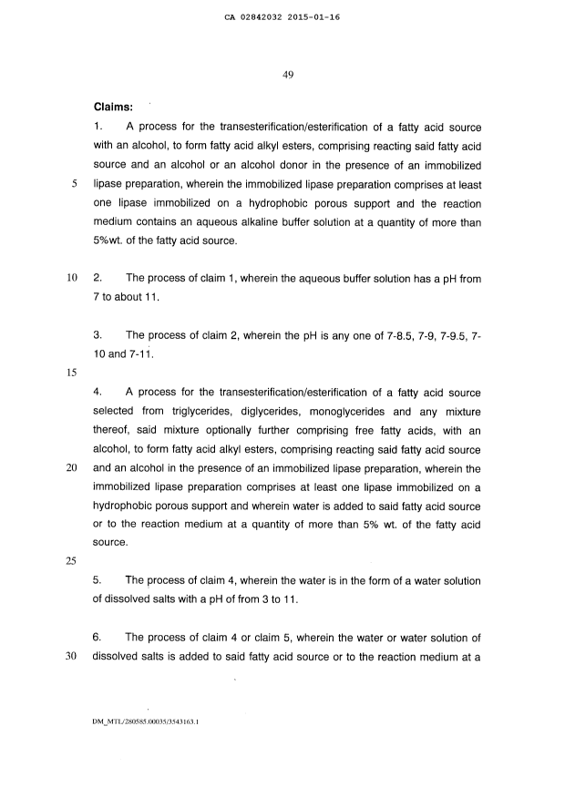 Document de brevet canadien 2842032. Revendications 20141216. Image 1 de 5