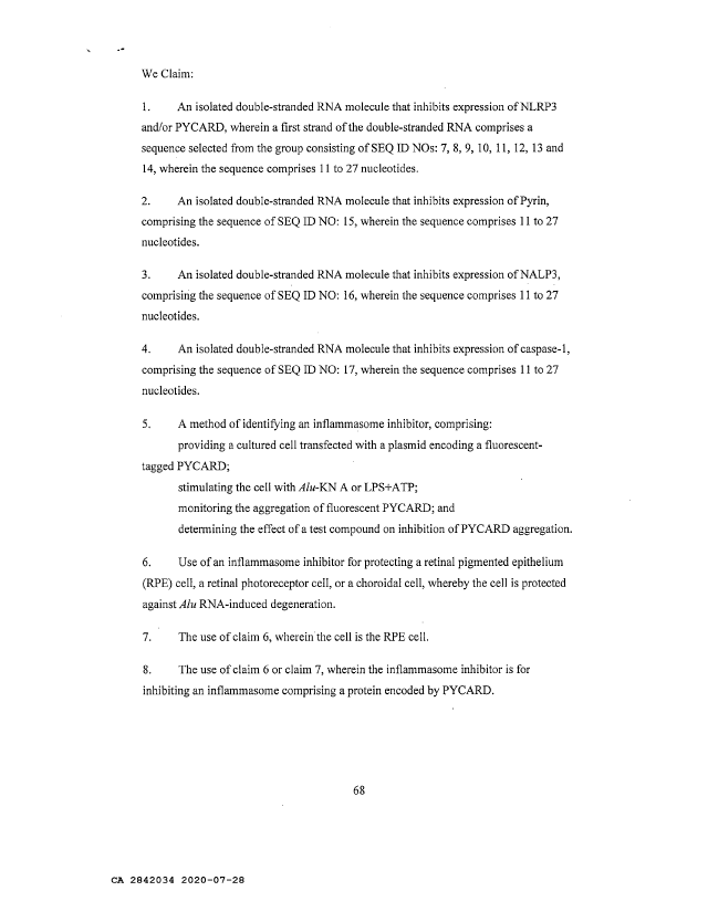 Document de brevet canadien 2842034. Revendications 20200728. Image 1 de 4