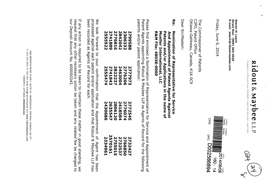 Canadian Patent Document 2842042. Correspondence 20140606. Image 1 of 3
