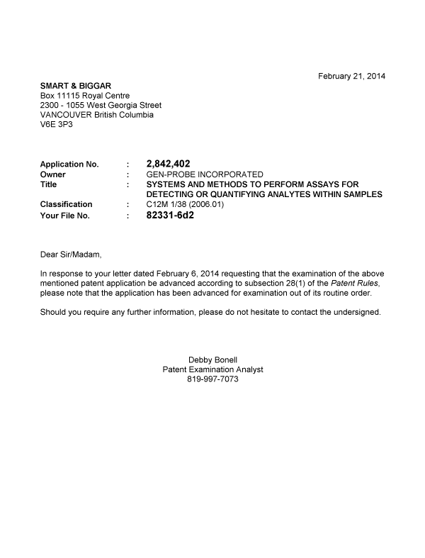 Document de brevet canadien 2842402. Poursuite-Amendment 20140221. Image 1 de 1