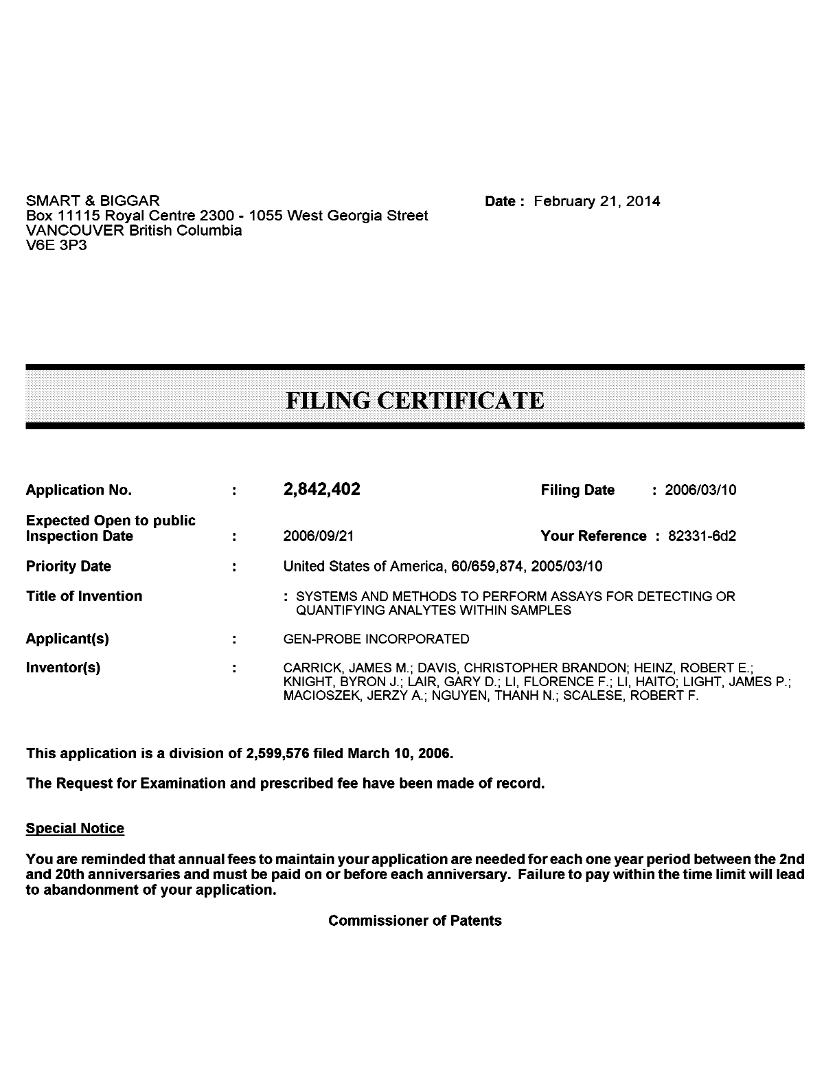 Canadian Patent Document 2842402. Correspondence 20140221. Image 1 of 1