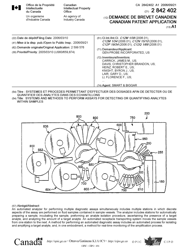 Canadian Patent Document 2842402. Cover Page 20140304. Image 1 of 2