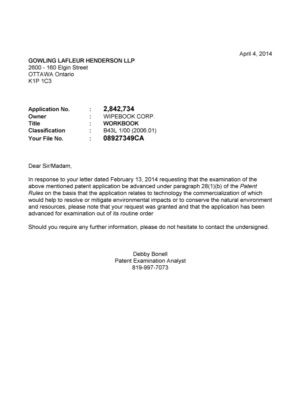 Document de brevet canadien 2842734. Poursuite-Amendment 20131204. Image 1 de 1