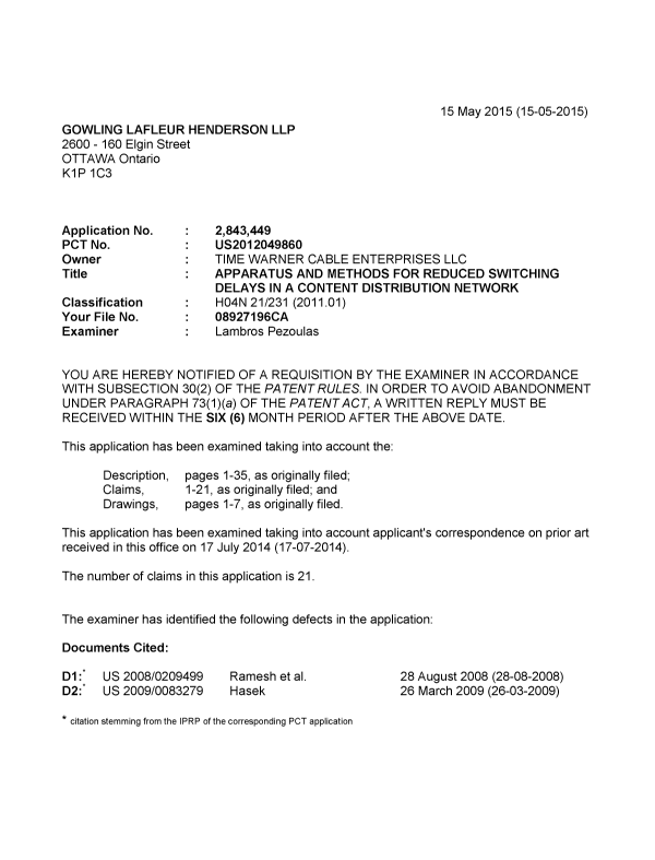 Document de brevet canadien 2843449. Poursuite-Amendment 20141215. Image 1 de 4
