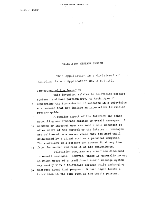 Canadian Patent Document 2843698. Description 20131221. Image 1 of 59