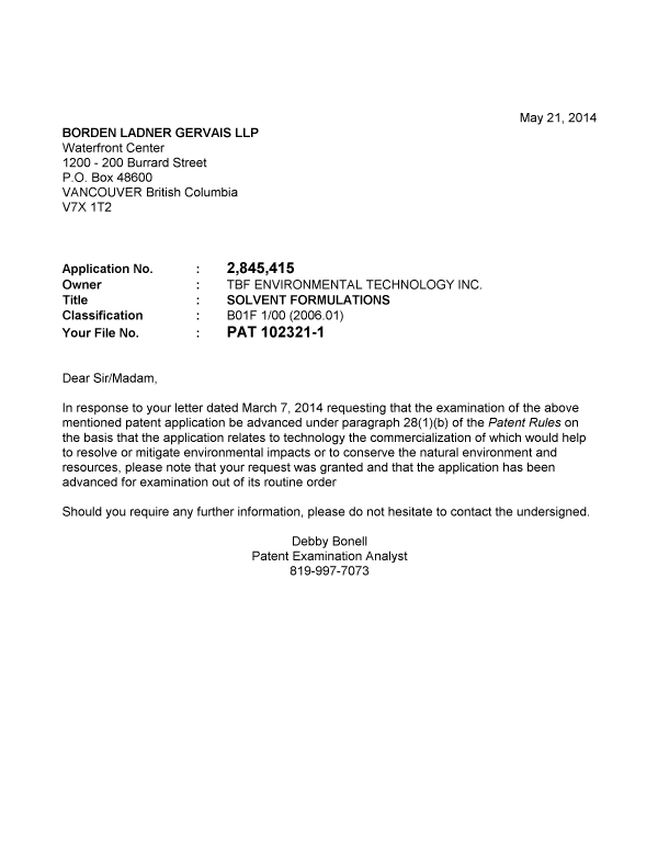 Document de brevet canadien 2845415. Poursuite-Amendment 20131221. Image 1 de 1