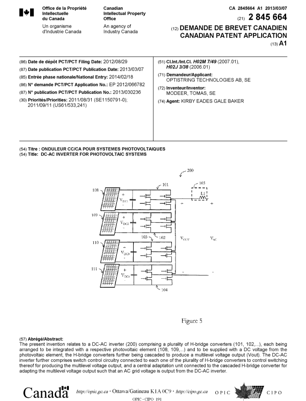 Document de brevet canadien 2845664. Page couverture 20140401. Image 1 de 1